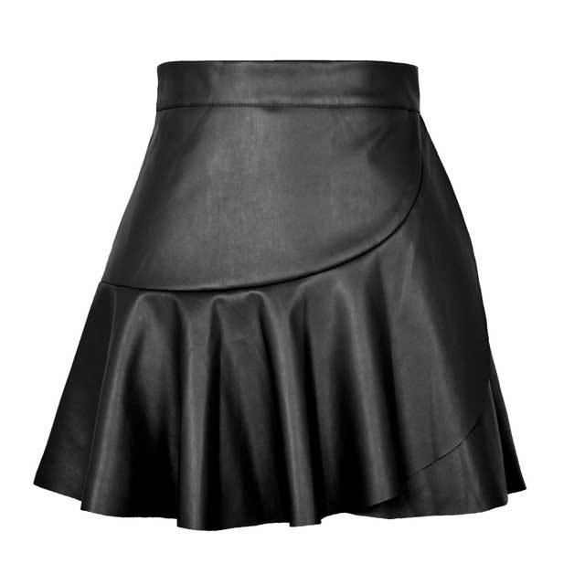 Leather High Waist Ruffle Skirt