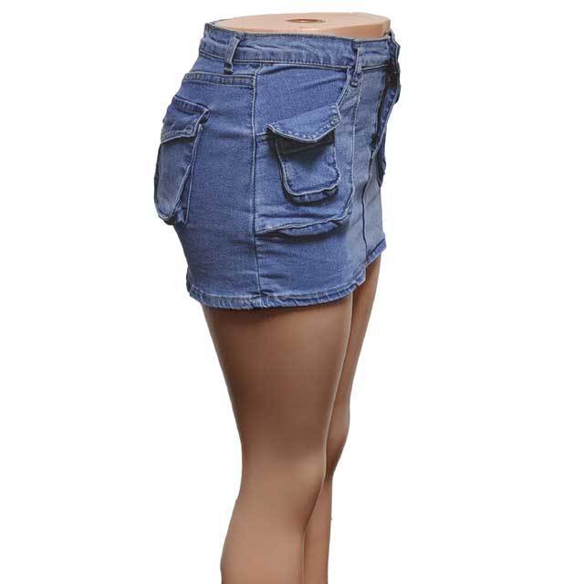 Multi Pocket Denim Cargo Skirt