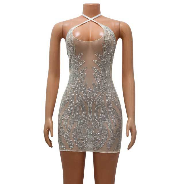 Rhinestones See Through Bodycon Dress