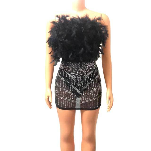 Feather Rhinestones Bodycon Dress