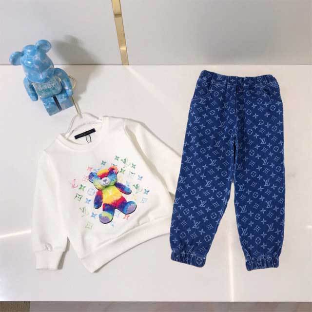 Printed Sweatshirt Top Denim Pants Set For Kids