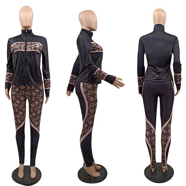 Printed Long Sleeve Zipper Top Jogging Pants Set