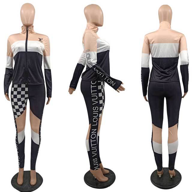 Printed Long Sleeve Zipper Top Jogging Pants Set