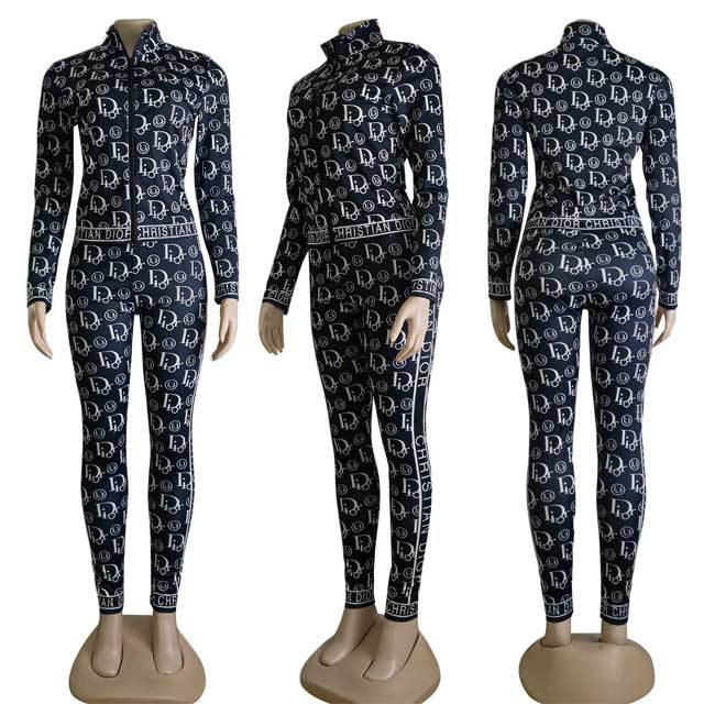 Printed Zipper Top Casual Jogging Suit