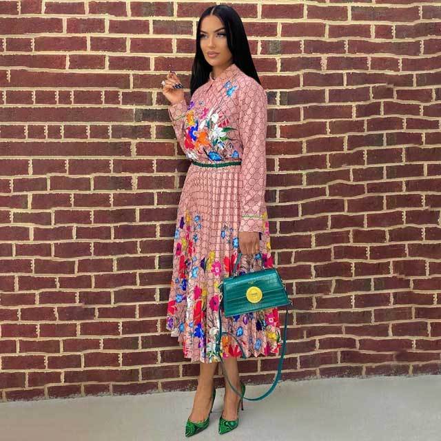 Printed Shirt Top Pleated Skirt Set