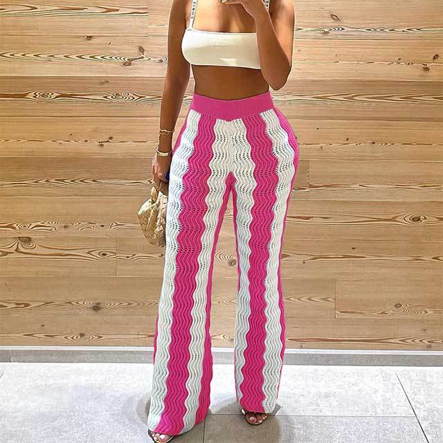 Knit Striped High Waist Pants