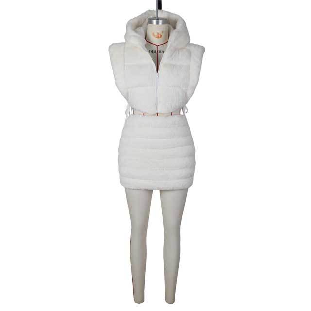 Faux Fur Puffer Coat Skirt Set