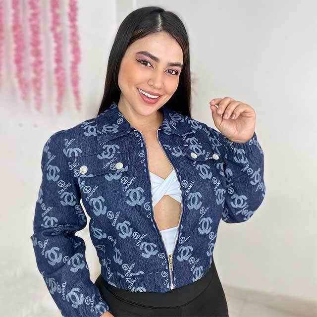 Jacquard Denim Zipper Jacket