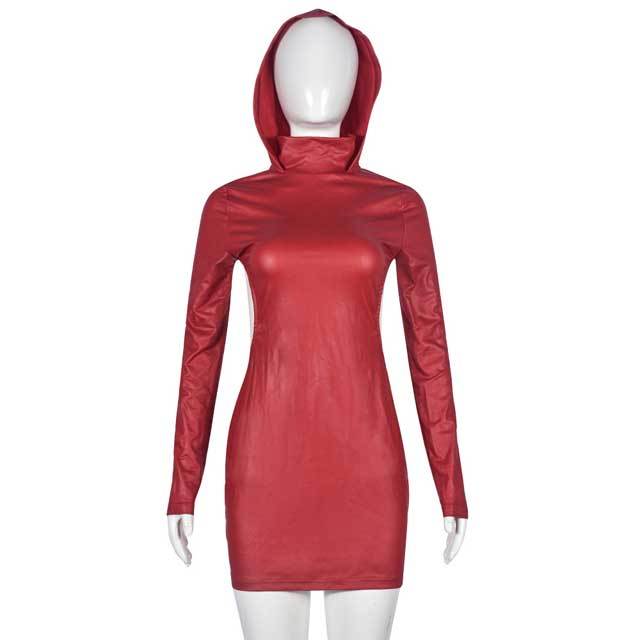 Leather Hooded Backless Dress