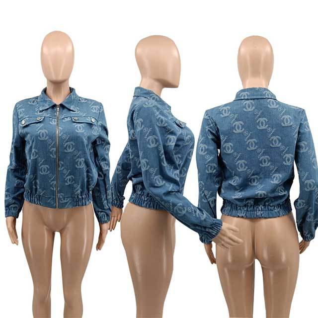 Jacquard Denim Zipper Jacket