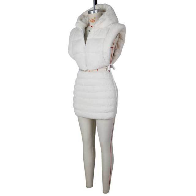 Faux Fur Puffer Coat Skirt Set