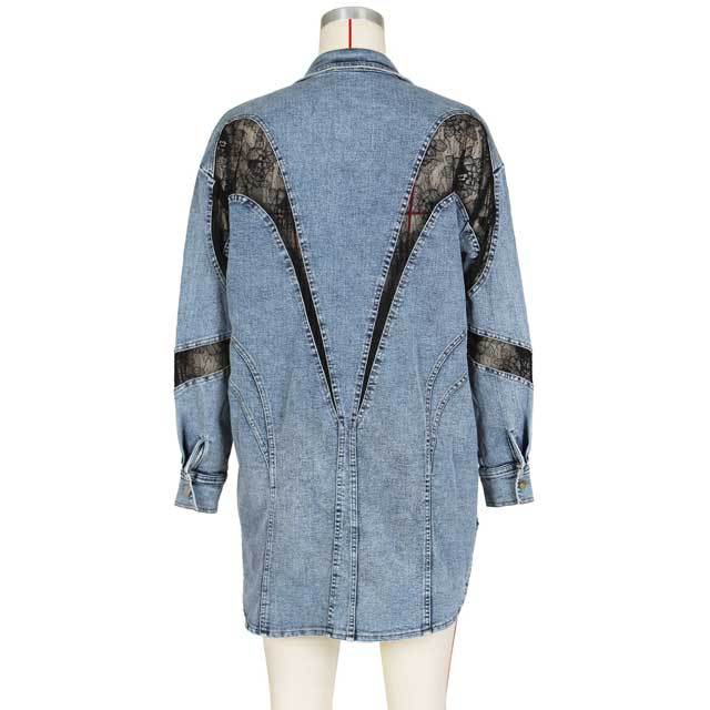 Lace Spliced Denim Shirt Jacket