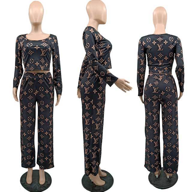 Printed Long Sleeve Top Casual Pants Set