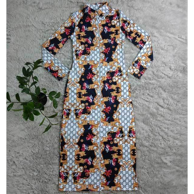 Printed Casual Long Sleeve Shirt Dress
