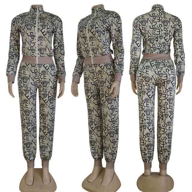 Printed Zipper Casual Jogging Suit