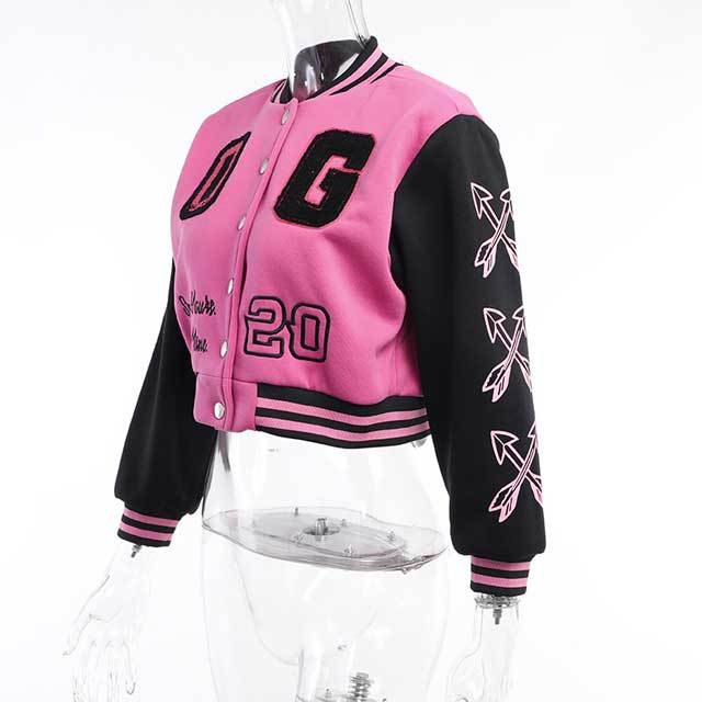 Color Block Embroidery Baseball Jacket