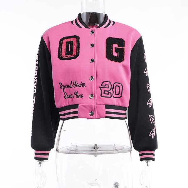 Color Block Embroidery Baseball Jacket