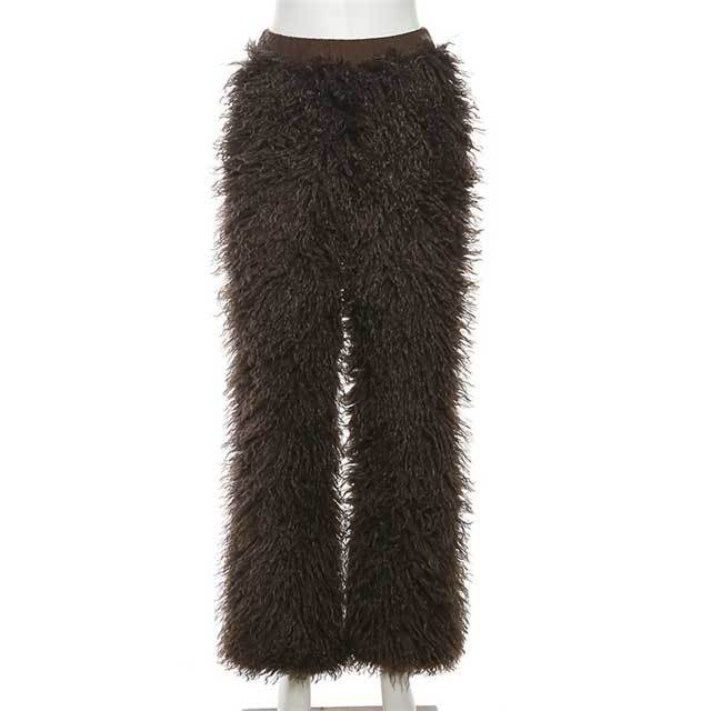High Waist Fur Casual Pants