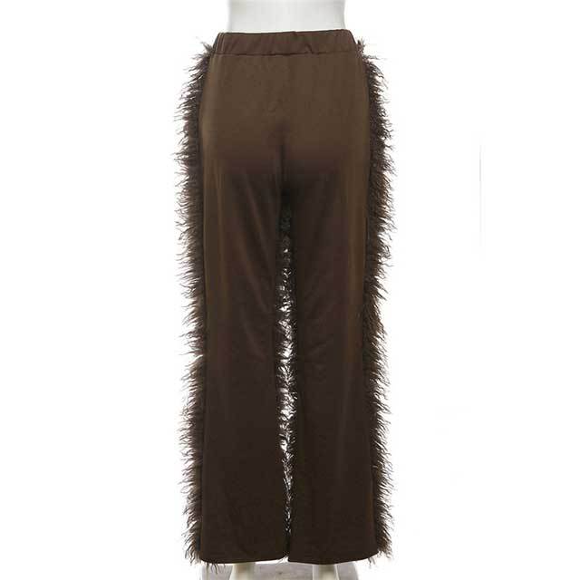 High Waist Fur Casual Pants