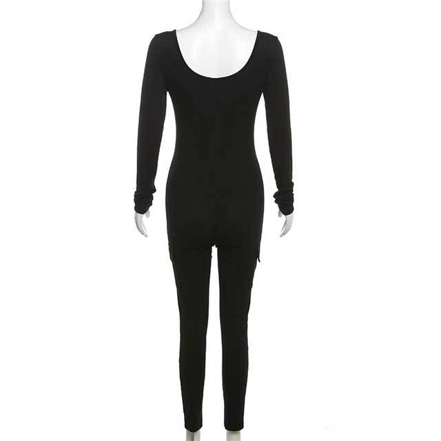 Ribbed Long Sleeve Fitness Jumpsuit