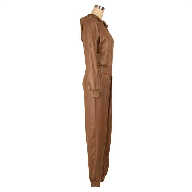 Leather Zipper Jacket Top Pants Set