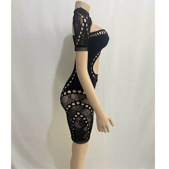 Hollow Out Short Sleeve Lingerie Dress