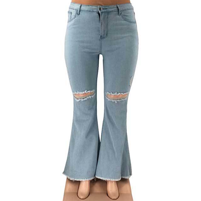 Plus Size Ripped Bell Jeans