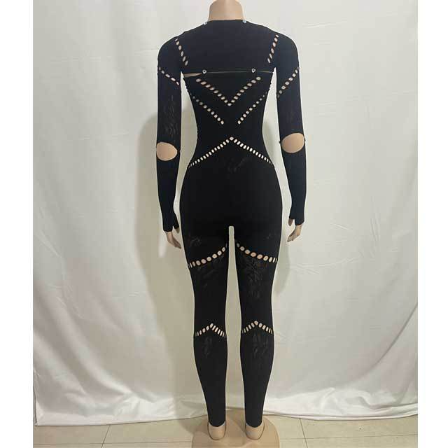 Hollow Out Long Sleeve Lingerie Jumpsuit