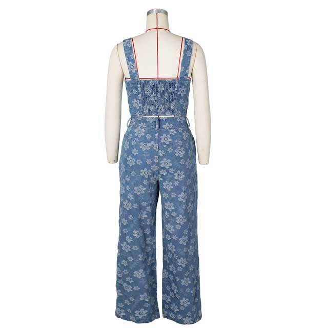 Denim Jacquard Wide Legs Pants Set