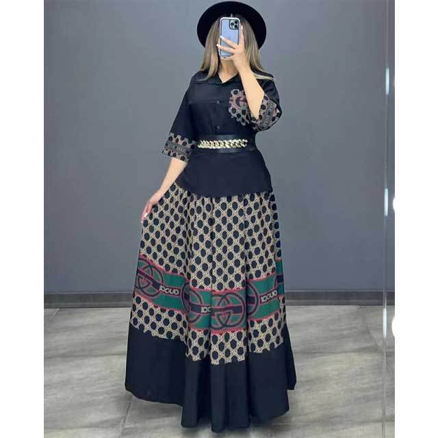 Printed Shirt Top Maxi Skirt Set