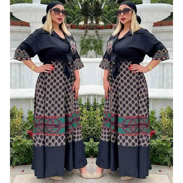 Printed Shirt Top Maxi Skirt Set
