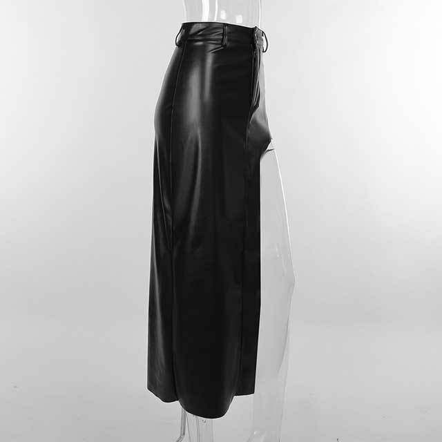 Leather Slit Maxi Skirt