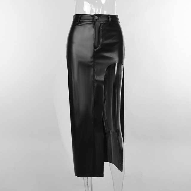 Leather Slit Maxi Skirt