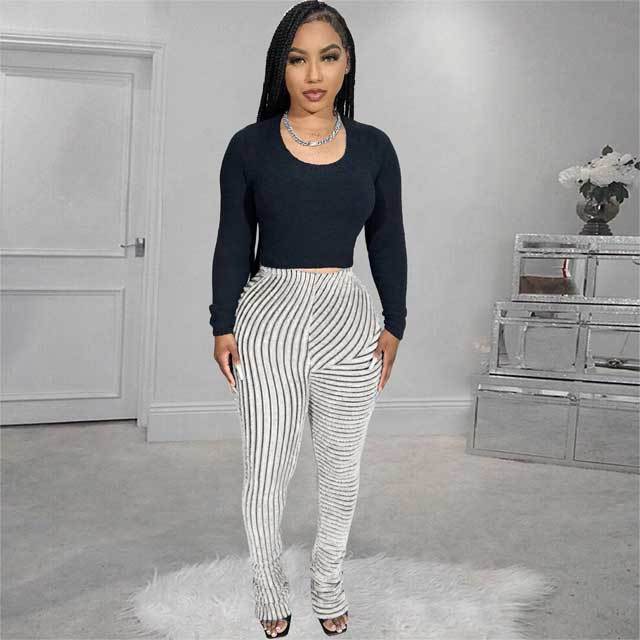 Knit Striped Stacked Pants