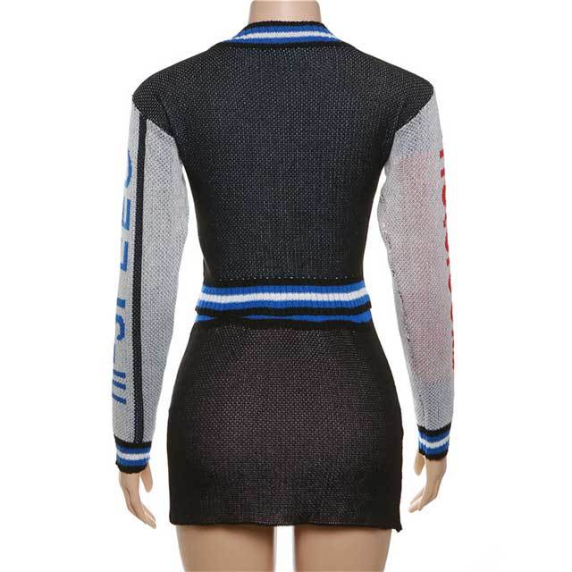 Knit Color Block Zipper Top Skirt Set