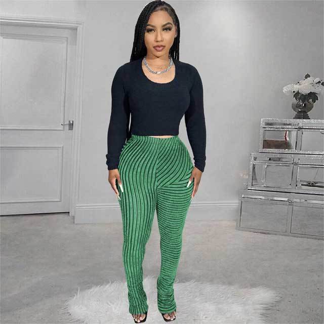 Knit Striped Stacked Pants