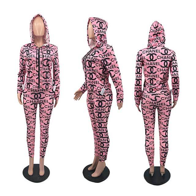 Letter Printed Hooded Jogging Pant Set