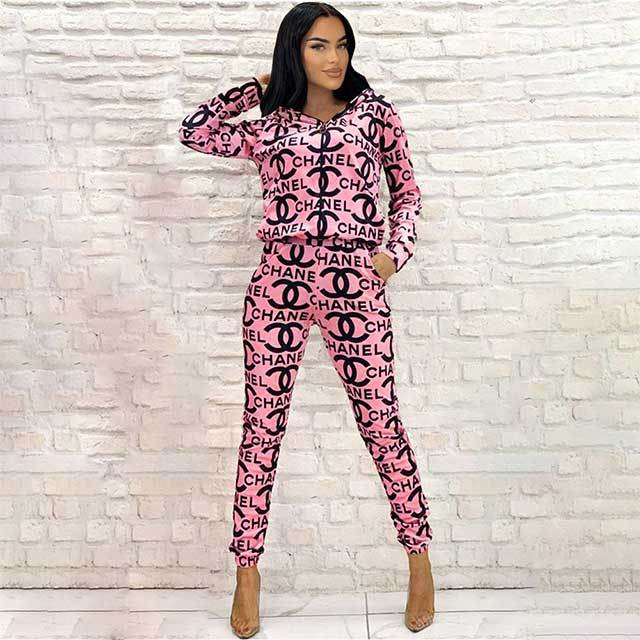 Letter Printed Hooded Jogging Pant Set
