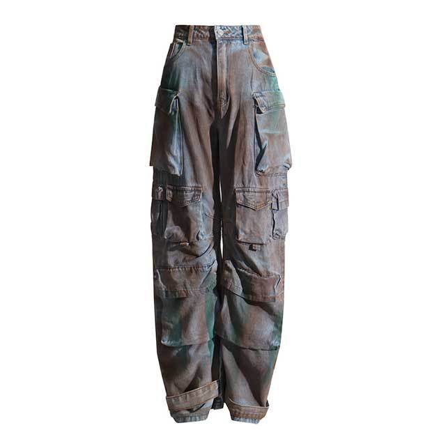 Multi Pockets Denim Graffiti Cargo Jeans