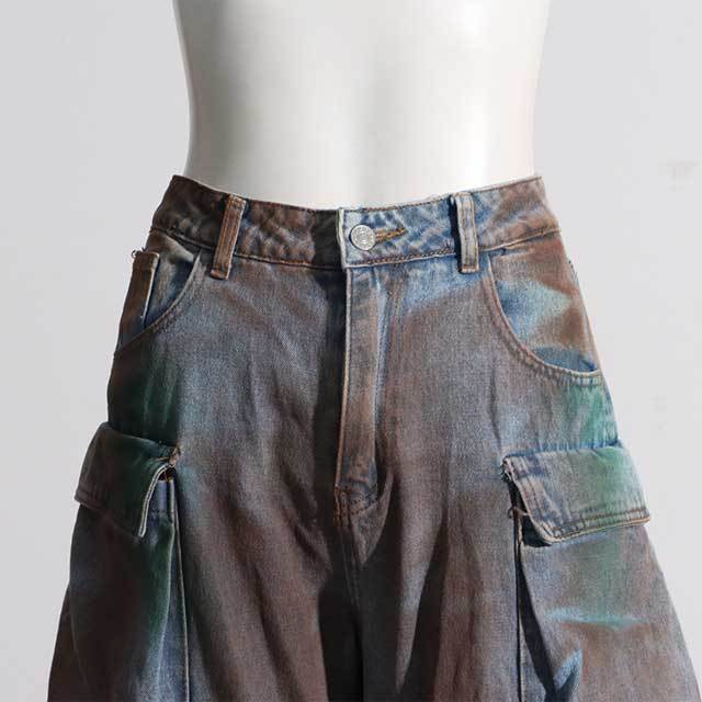 Multi Pockets Denim Graffiti Cargo Jeans