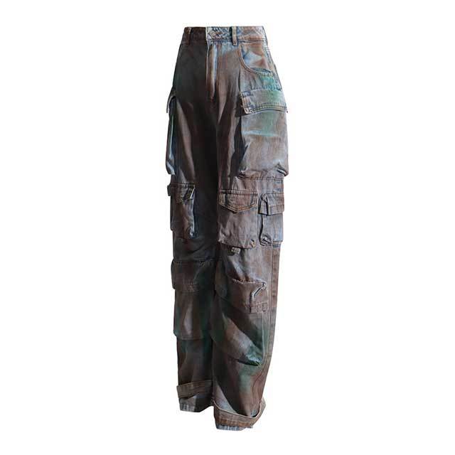 Multi Pockets Denim Graffiti Cargo Jeans