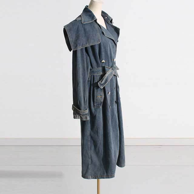 Denim Belted Windbreaker Coat