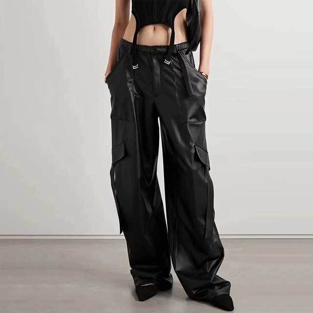 Leather Casual Cargo Pants