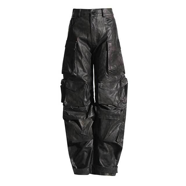 Leather High Waist Cargo Pants