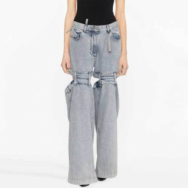 Hollow Out High Waist Wide Leg Jeans