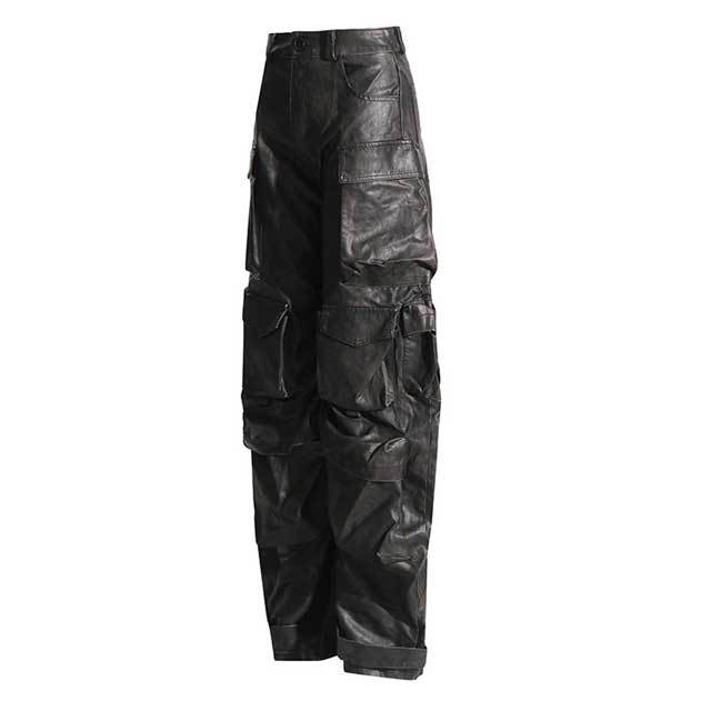 Leather High Waist Cargo Pants