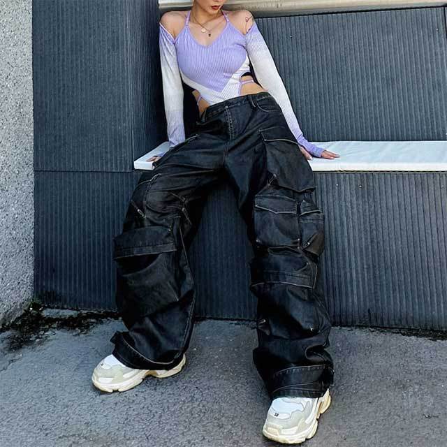 Leather High Waist Cargo Pants