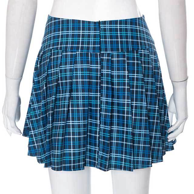 Color Block Plaid Print Pleated Skirt