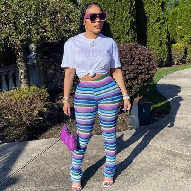 Knit Striped Bell Pants