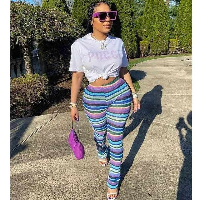 Knit Striped Bell Pants